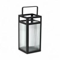 15" Black Metal and Glass Lantern