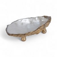 8" Gold and White Polyresin Oyster Shell Dish