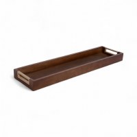 Small Brown Wood and Gold Handles Narrow Decorative Tray