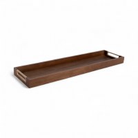 Large Brown Wood and Gold Handles Narrow Decorative Tray