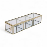 4" x 11" Gold Metal and Glass Three Comparment Box