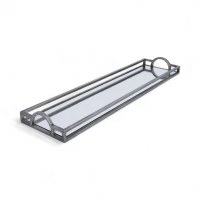 32" x 8" Distressed Silver Metal and Mirror Glass Decorative Tray