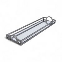 24" x 7" Distressed Silver Metal and Mirror Glass Decorative Tray