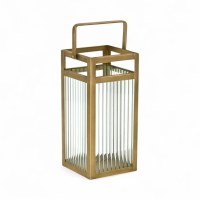15" Gold Metal and Glass Lantern