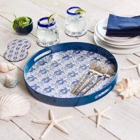 15" Round Blue Seahorse Serving Tray
