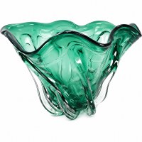 12" Round Dark Green and Clear Flange Glass Bowl