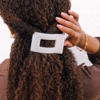 Medium White Flat Rectangle Hair Clip