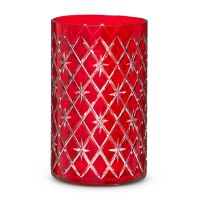 9" Red and Clear Etched Glass Hurricane