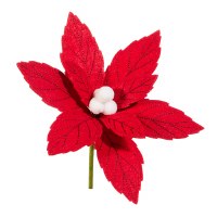 9" Red Poinsetia Clip On Ornament