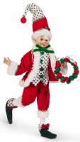 16" Elf Wearing a Red and Green Dots Vest Figurine
