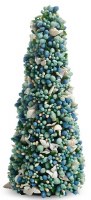 12" Aqua and Blue Beads and Seashells Christmas Tree
