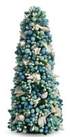 10" Aqua and Blue Beads and Seashells Christmas Tree