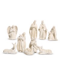 Set of Nine Distressed White Nativtiy Scene Figurines