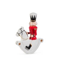 10" Red and White Polyresin Nutcracker on a Horse Figurine