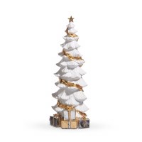 16" White and Gold Polyresin Christmas Tree With Presents Beneath Statue