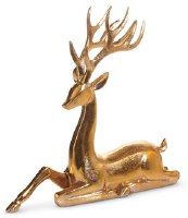 9" Gold Polyresin Reindeer Sitting Figurine