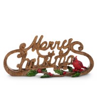 5" "Merry Christmas" and a Red Cardinal Polyresin Sign
