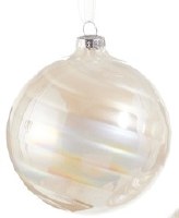 4" White Iridescent Swirl Glass Ball Ornament