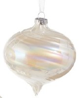 4" White Iridescent Swirl Glass Onion Ornament