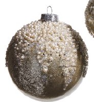 4" Gold, Silver, and Pearl Glass Ball Ornament