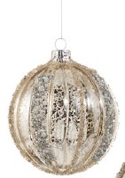 5" Distressed Silver Striped Glass Ball Ornament