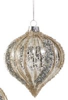 5" Distressed Silver Striped Glass Onion Ornament