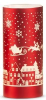 8" LED Red Santa Flying Over a Town Cylinder