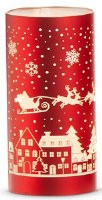 6" LED Red Santa Flying Over a Town Cylinder
