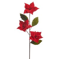 27" Faux Triple Red Poinsettia Stem