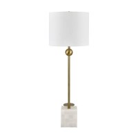 36" Distressed Bronze Metal Column on a White Square Base Table Lamp