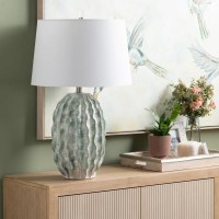 31" Green and White Ceramic Flange Table Lamp