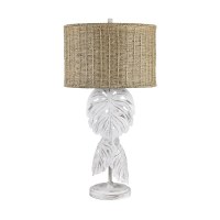 34" White Wash Palm Leaf Coastal Table Lamp