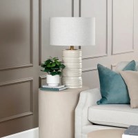 31" Cream Grooved Ceramic Table Lamp
