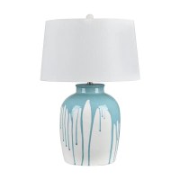 25" Turquoise Drips on White Ceramic Table Lamp