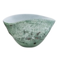 9" Green and White Oval Decorative Glass Bowl