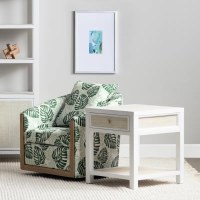 25" White and White Washed Woven Shelf End Table