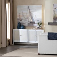 72" White and White Washed Woven Four Door Credenza