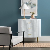 32" White Three Drawer Ribbed Cabinet
