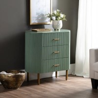 32" Green Three Drawer Ribbed Cabinet