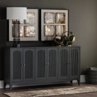 73" Dark Green Six Ribbed Door Credenza