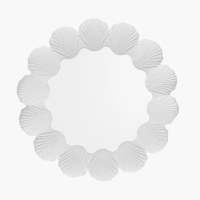 30" Round White Scallop Shell Coastal Mirror