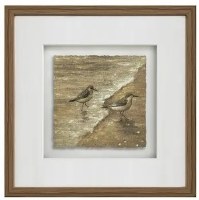 20" Sq Two Brown Sandpipers on the Shore Framed Coastal Print