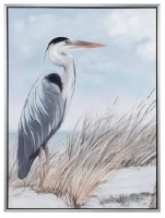 48" x 36" Gray Beak Blue Heron Framed Coastal Canvas