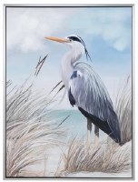 48" x 36" Orange Beak Blue Heron Framed Coastal Canvas