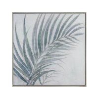 52" Sq Blue and Green Palm Frond Framed Coastal Canvas