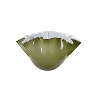 15" Round Sage and White Decorative Glass Bowl