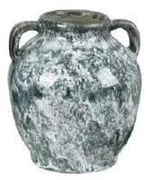 7" Dark Green and White Ceramic Decorative Vase With Handles