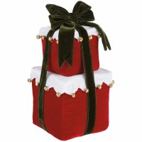 11" Red and White Gift Box Stack Plush Statue