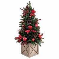 38" Lit Faux Red and Green Tree on a Box Base