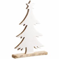 18" White and Natural Flat Wood Christmas Tree Statue